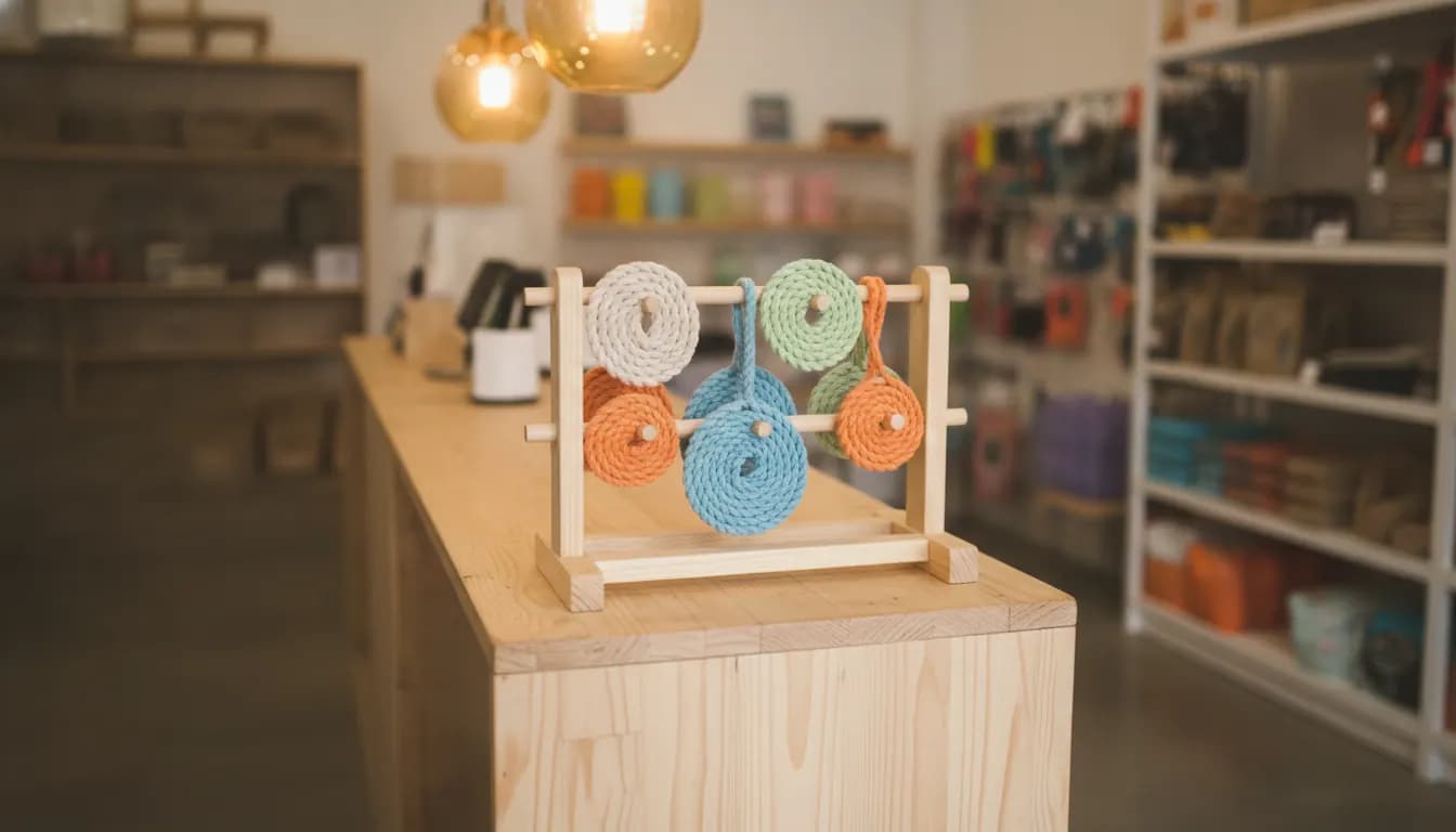 Mostrador de la tienda de TieTails en León con juguetes de cuerda